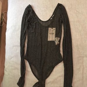 NWT ZARA METALLIC THREAD Bodysuit long sleeves Sexy Size S